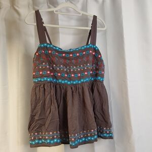 Torrid Women's Size 0 Embroidered Peplum Top Gauze Dark Gray Floral Sleeveless